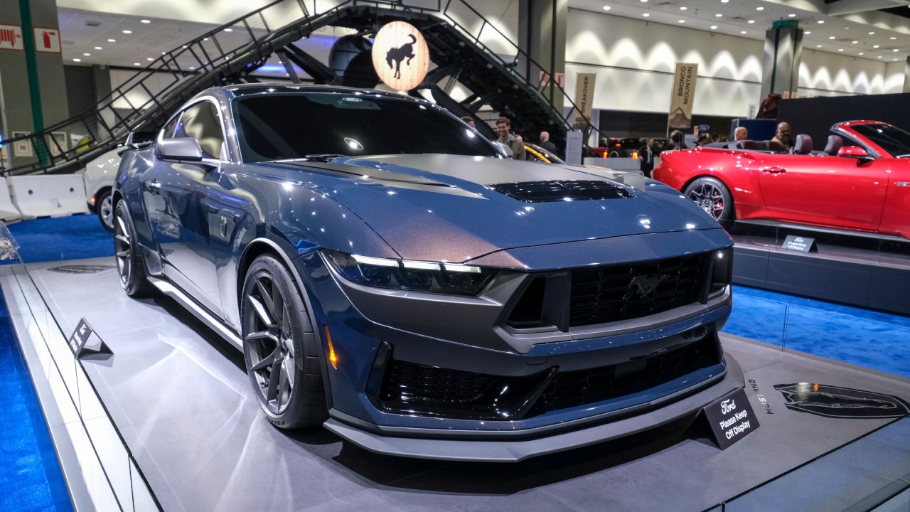 A 2024 Ford Mustang Dark Horse vehicle is displayed at the 2022 LA Auto Show media day in Los Angeles, November, 17, 2022.