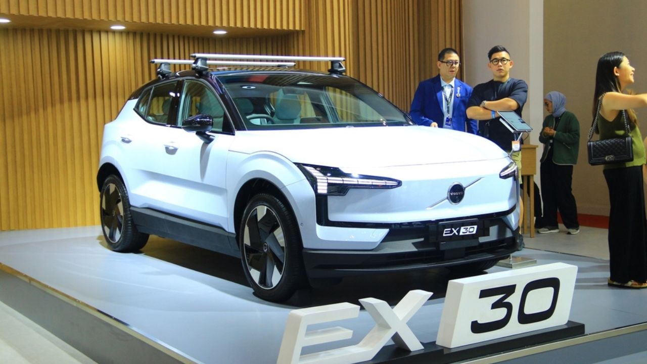 Tangerang, Banten, Indonesia -Volvo EX30 electric car at the Volvo booth at the GAIKINDO Indonesia International Auto Show (GIIAS) in Jakarta