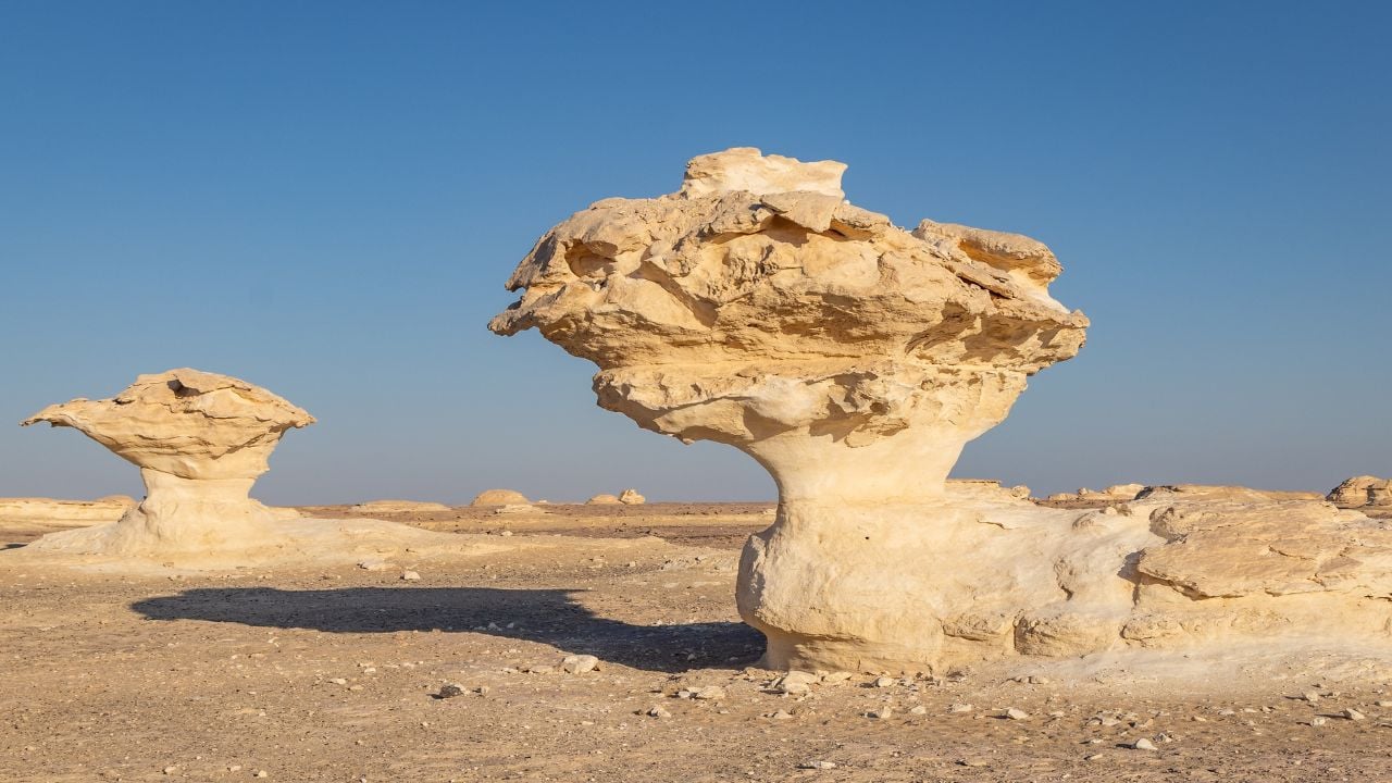 White Desert National Park, Al Farafra, New Valley, Egypt. Rock pinnacle in the White Desert of western Egypt.