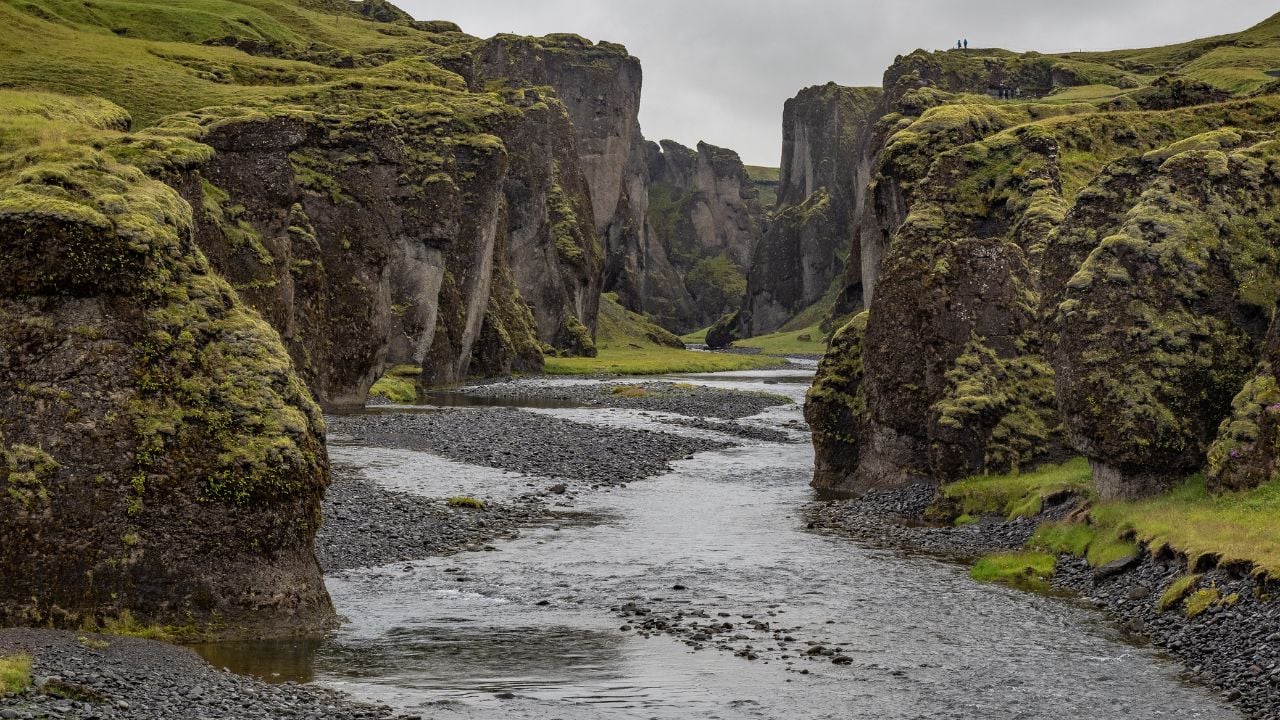 river in canyon Fjaðrárgljúfur in Iceland