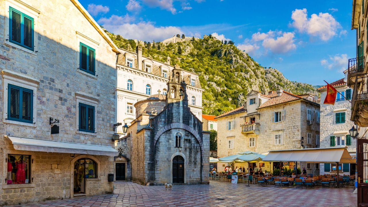 View of the old town of Kotor, Montenegro. Bay of Kotor bay is one of the most beautiful places on Adriatic Sea. Historical Kotor Old town and the Kotor bay of Adriatic sea, Montenegro.