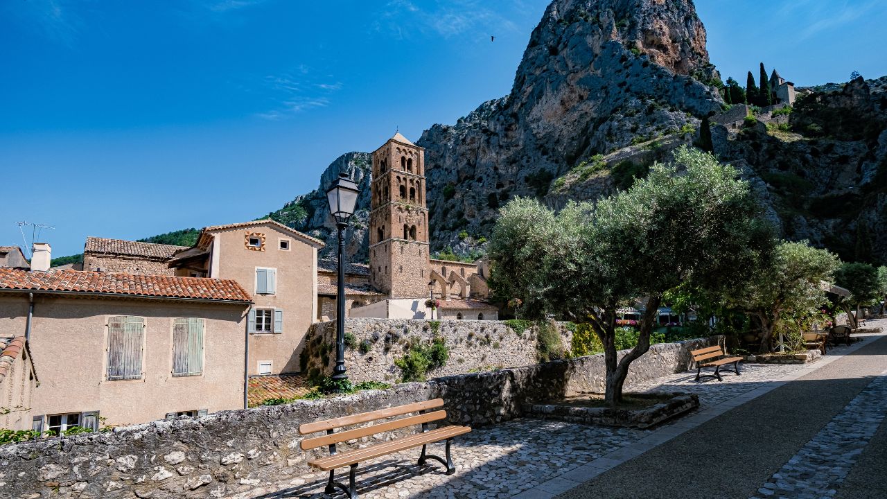 The Village of Moustiers-Sainte-Marie, Provence, France Europe, a colorful village in the Provence France