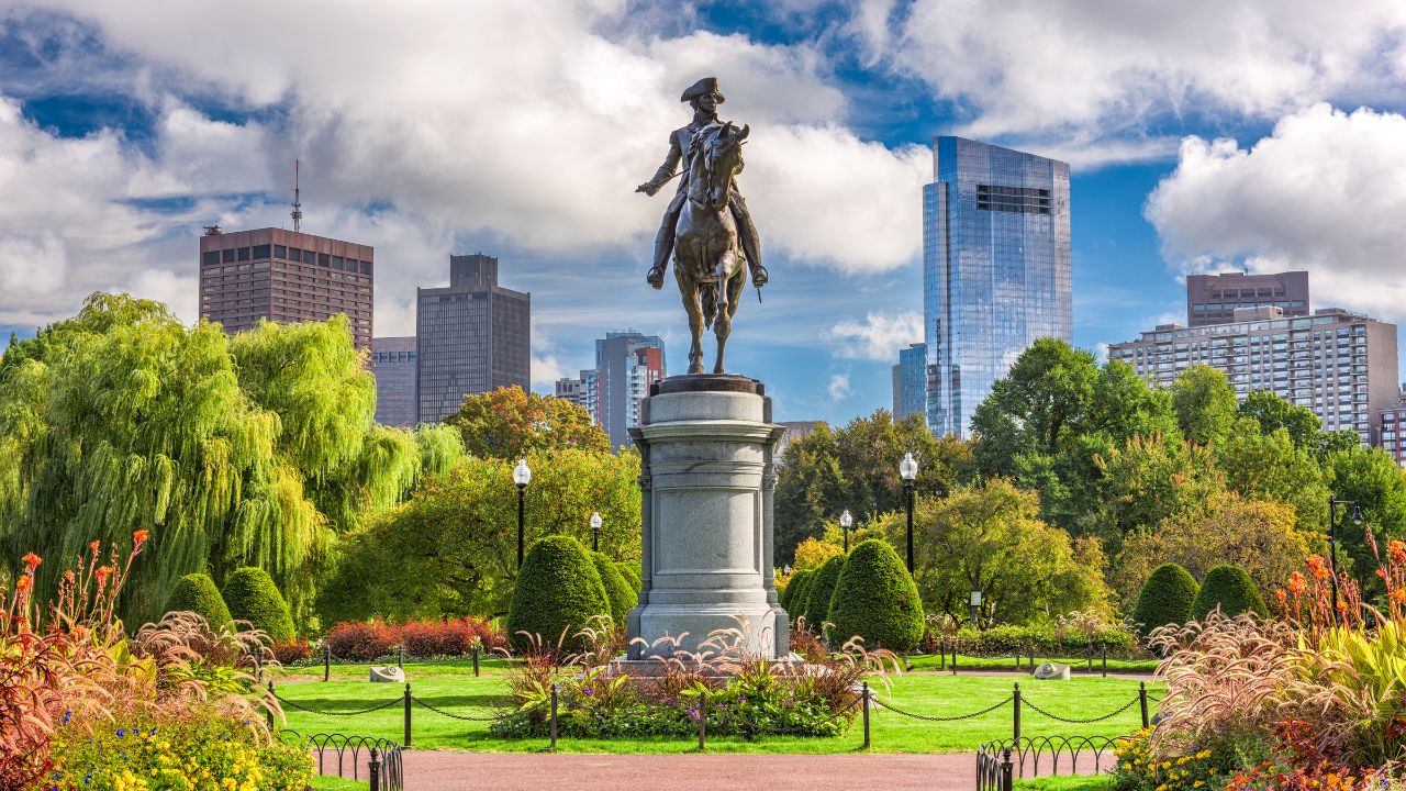 George Washington Monument at Public Garden in Boston, Massachusetts.