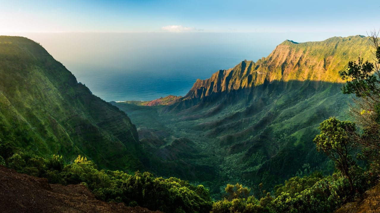 High definition panorama over Kalalau Valley as sunset taken in HDR at Kalalau, Kauai, Hawaii