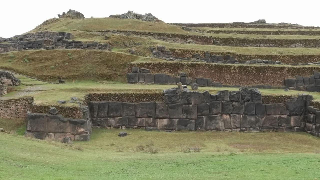 Sacsayhuamán, Peru - November 07th, 2019 - Large stones found on the Sacsayhuamán site, above Cusco