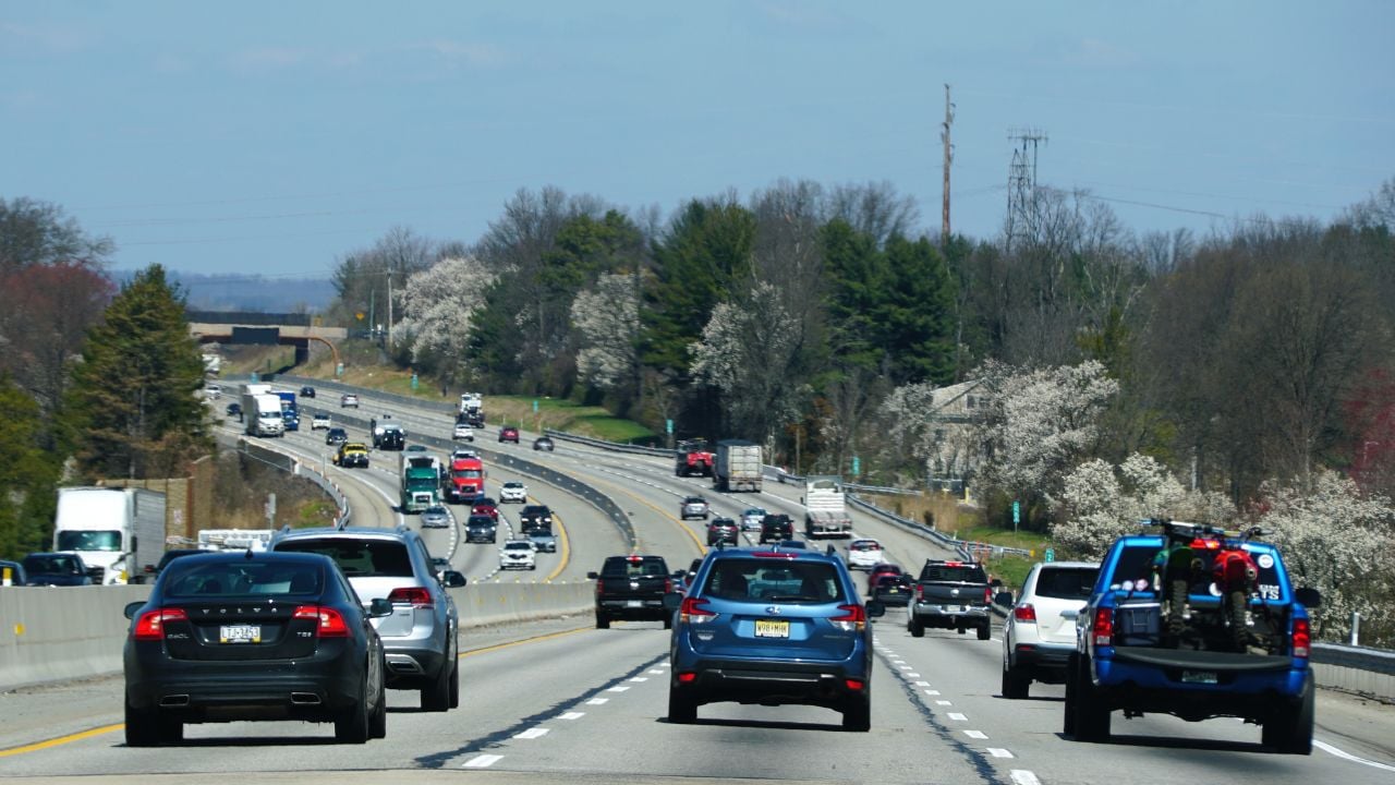 Media, Pennsylvania, U.S.A - April 7, 2024 - The view of traffic on Interstate-476 North