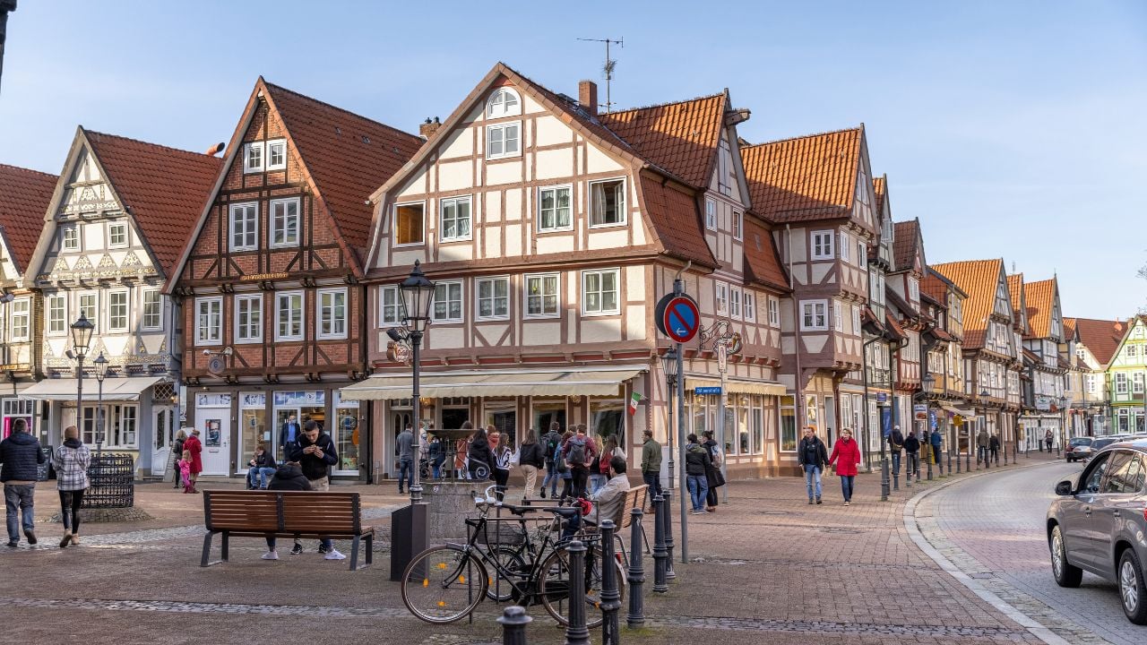Celle, Germany - feb 20th 2021: Lower Saxonian city Celle has a historical old town and is a famous travel destination all year round.
