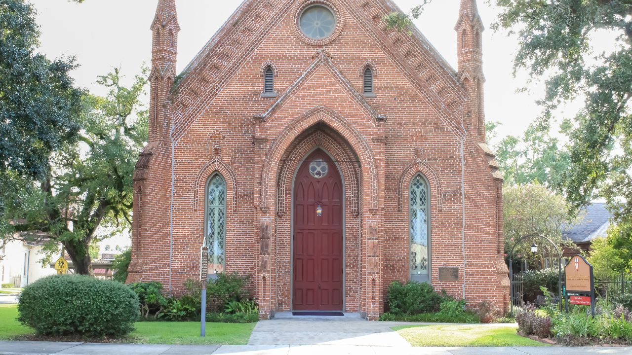 New Iberia, Louisiana United States - September 5 2025: the front of a historic church building with tall double doors