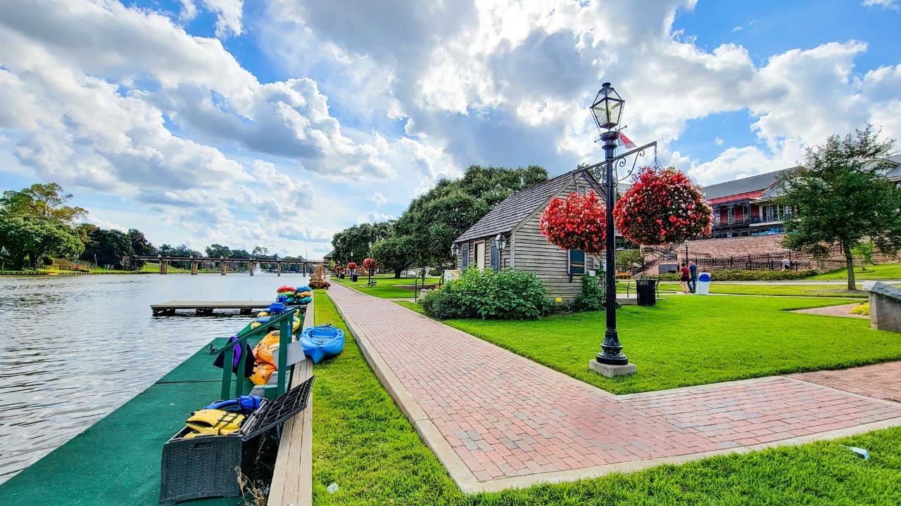 Natchitoches, Louisiana, USA - October 23, 2021: The Beau Jardin and Riverwalk in downtown Natchitoches.