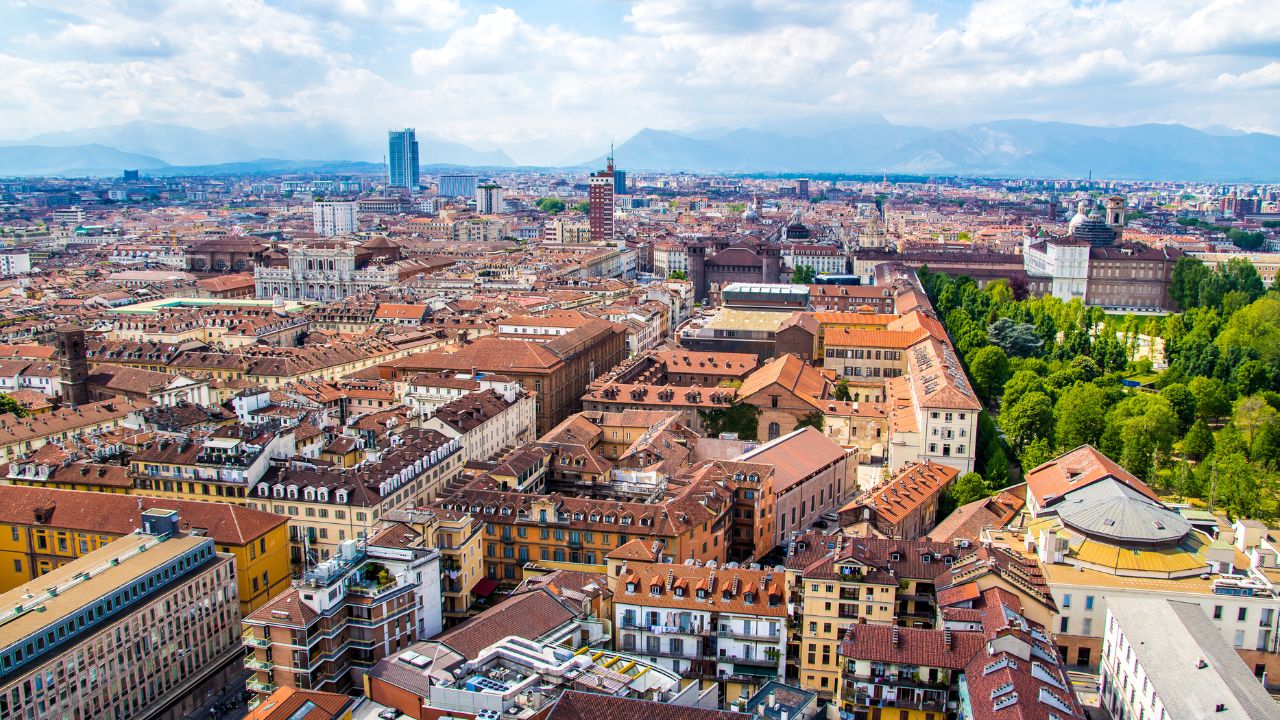 Panoramic view of Turin, a city in Piedmont, Italy