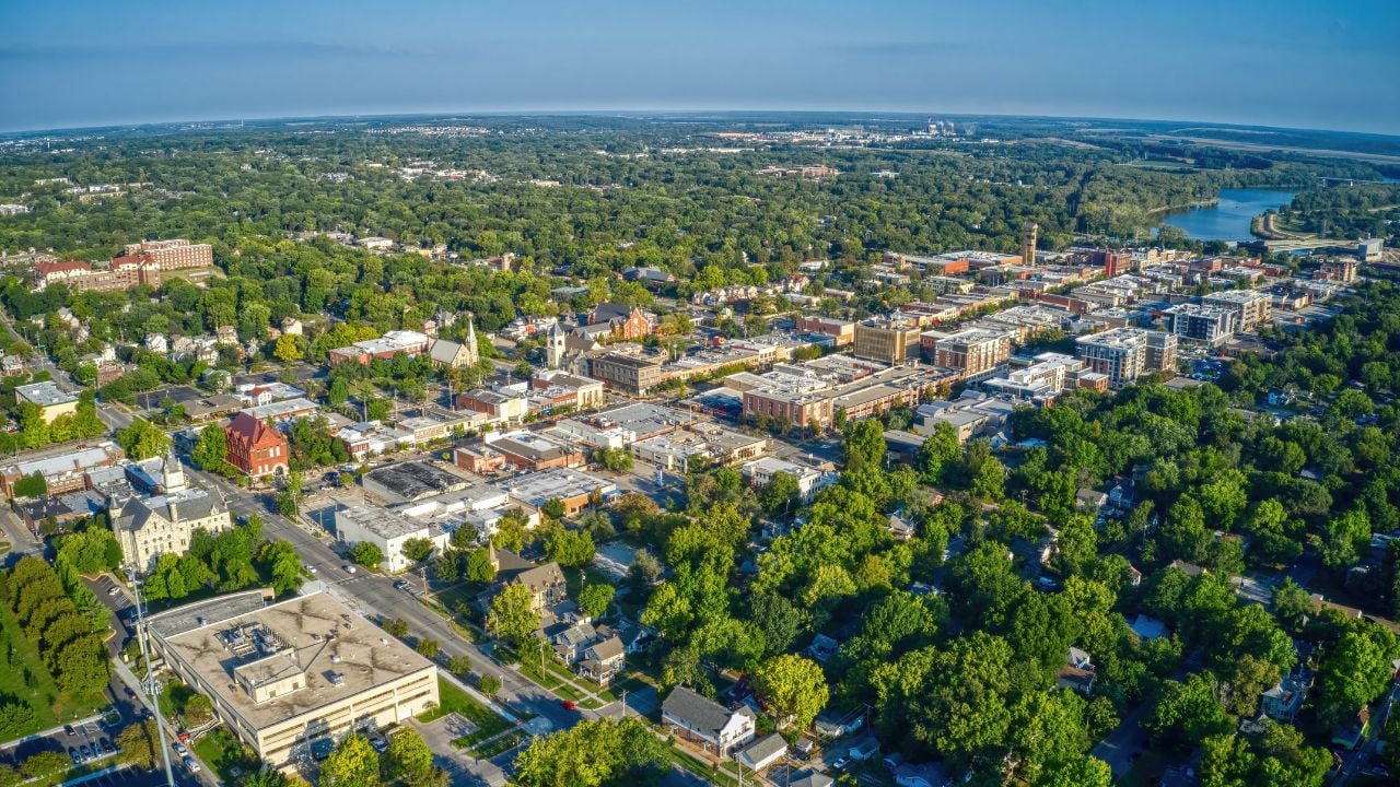 Aerial View of Lawrence, Kansas and its State University