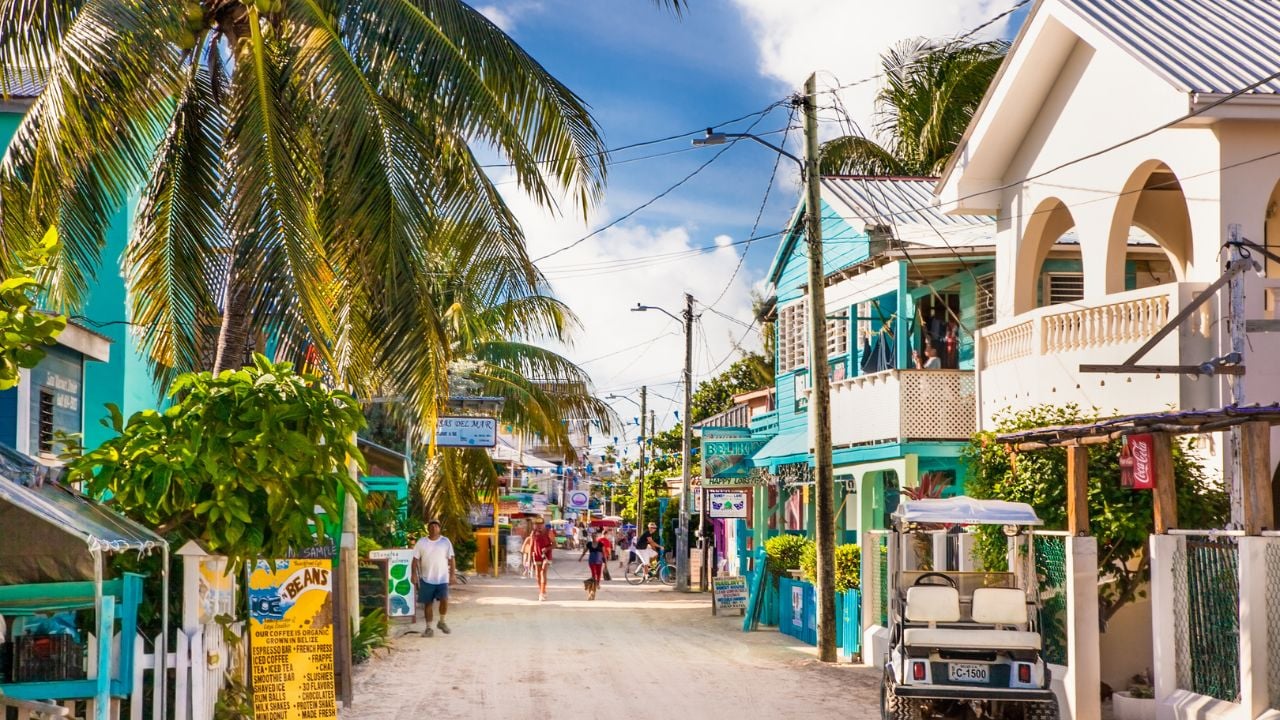 CAYE CAULKER BELIZE - DEC 18 2015: Playa Asuncion street at Caye Caulker island on Dec 18. 2015 , Belize, Central America.