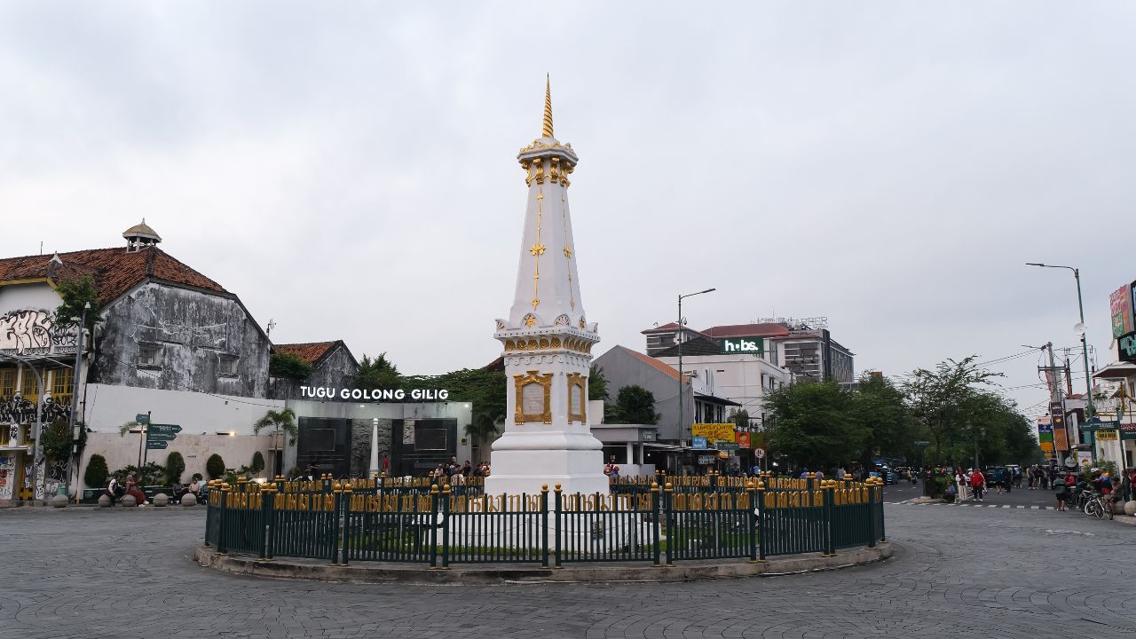 Yogyakarta, Indonesia - July 27th 2025 : Tugu Jogja, or Tugu Pal is Yogyakarta's Iconic Landmark Monument.