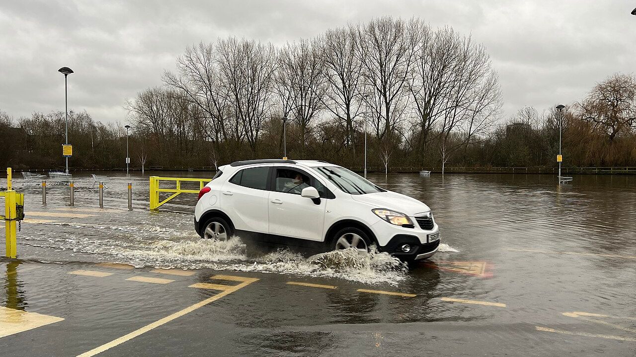 Flooded car park in Stafford.
