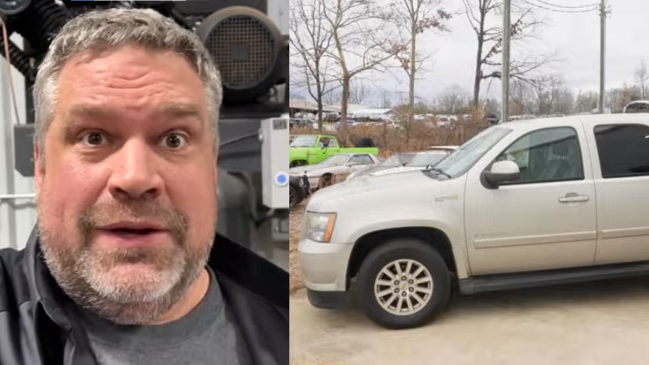 Jared from Questionable Garage and his broken Chevrolet Tahoe Hybrid.