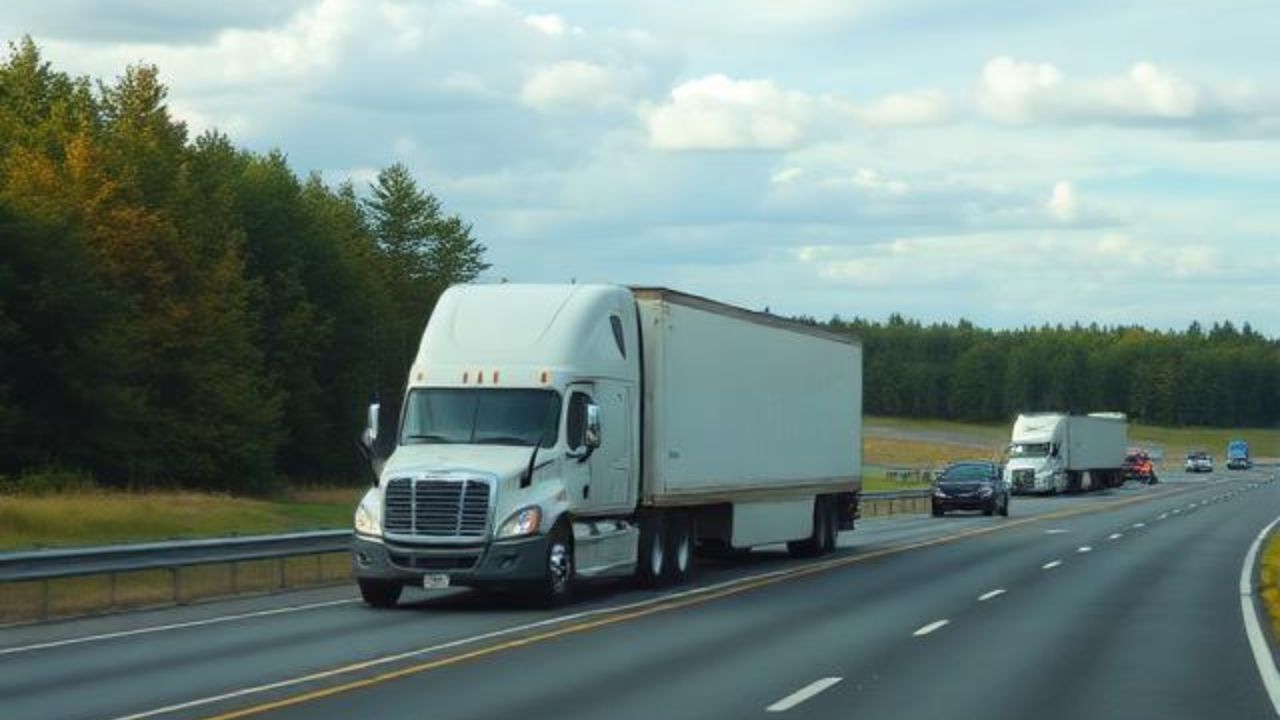 Semi-trailer on the highway.