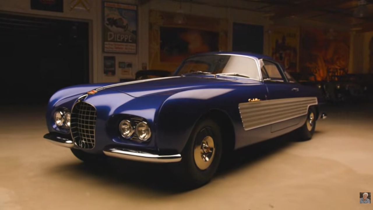 Jay Leno with his new 1953 Ghia Cadillac.