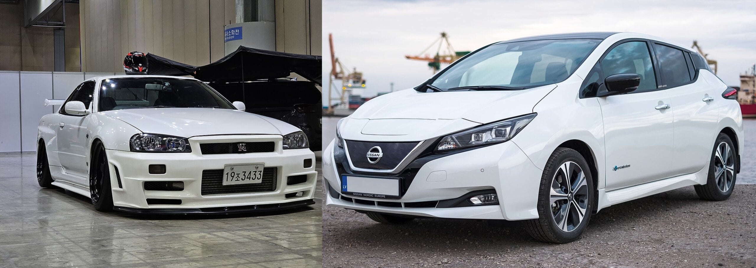 Nissan Skyline R-34 GT-R versus Nissan Leaf.
