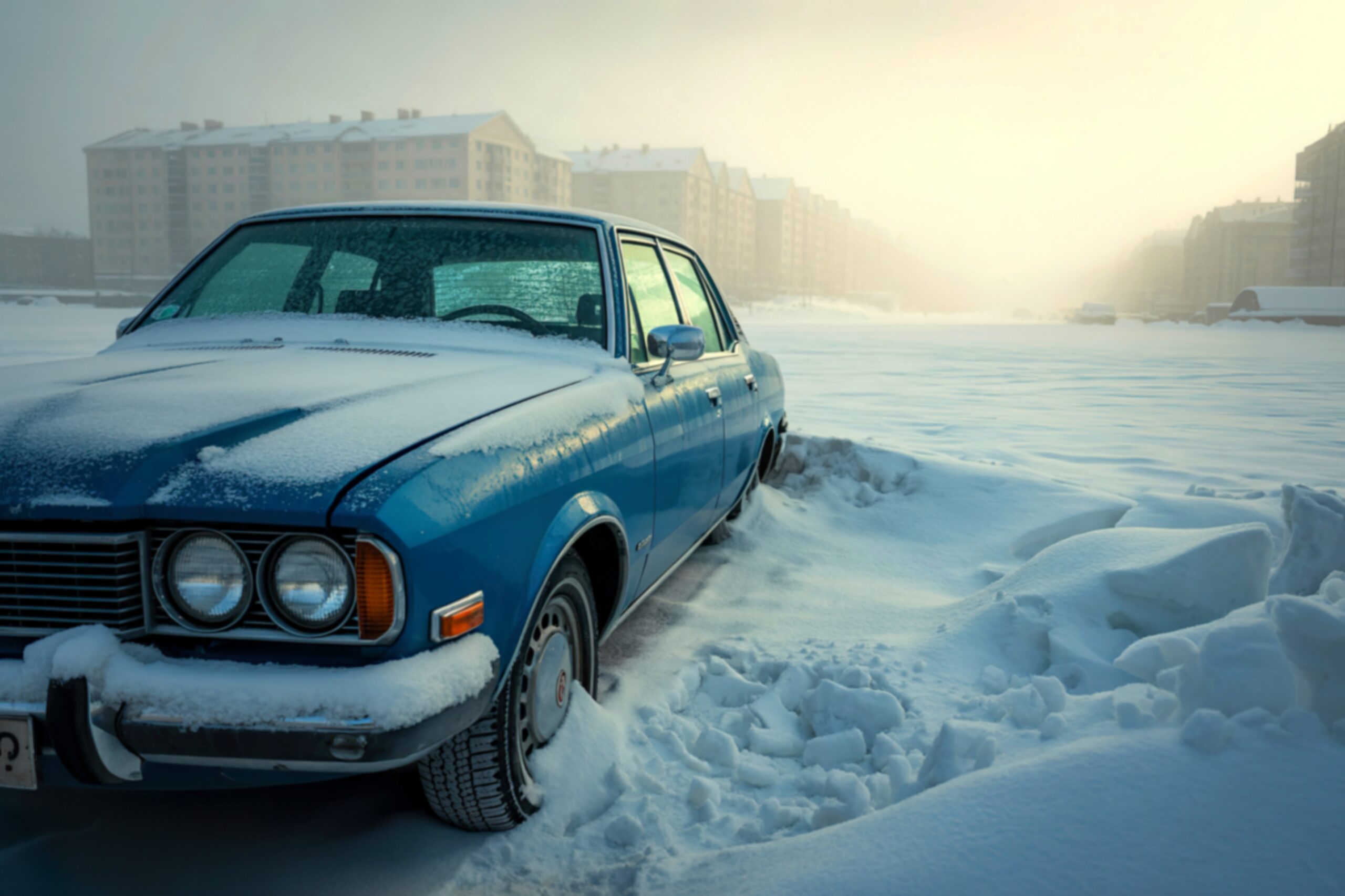 classic car in snow