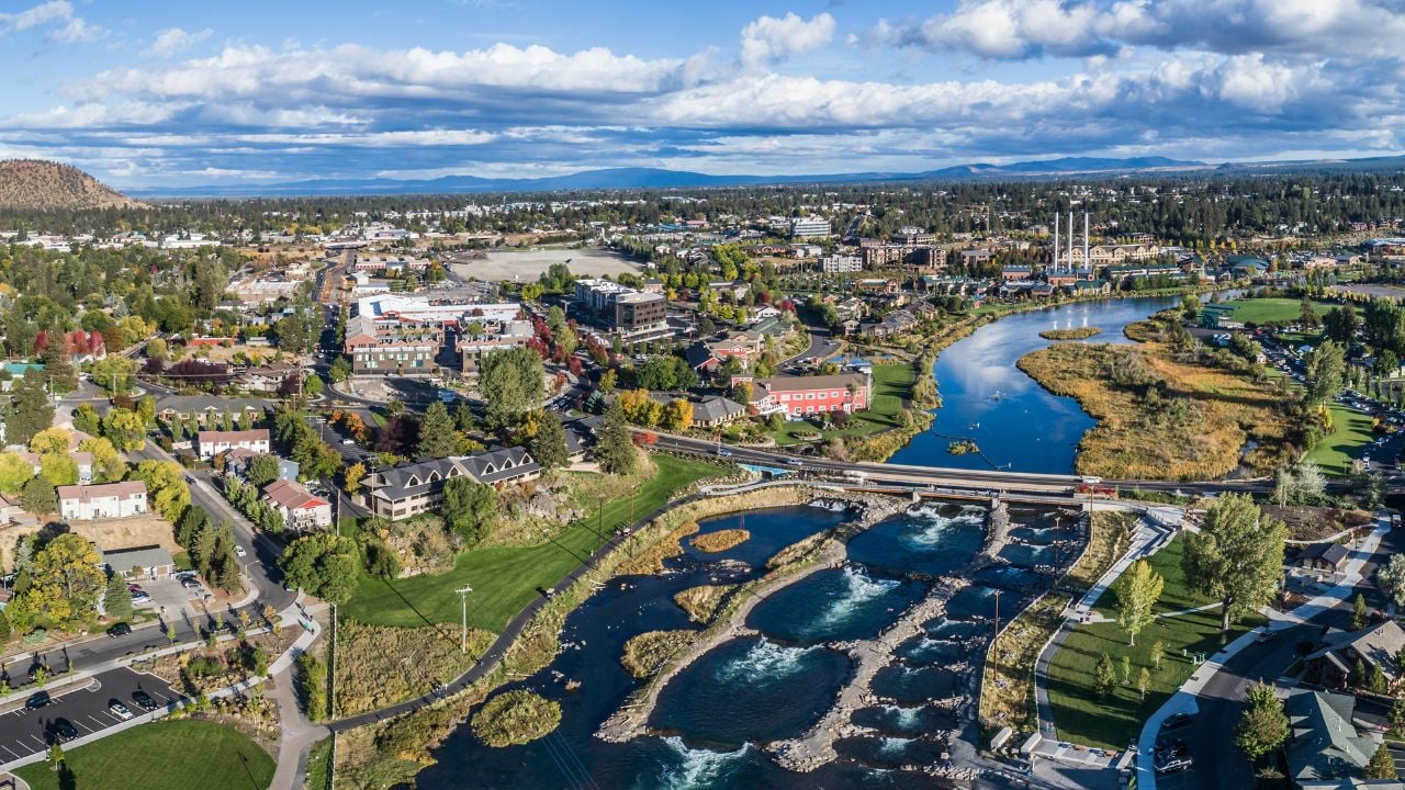 Aerial view of the Bend, Oregon Whitewater Park