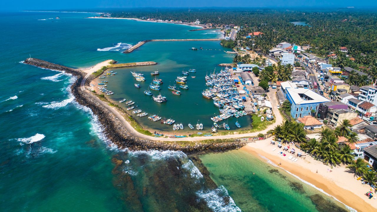 Aerial. Hikkaduwa beach. Sri Lanka.
