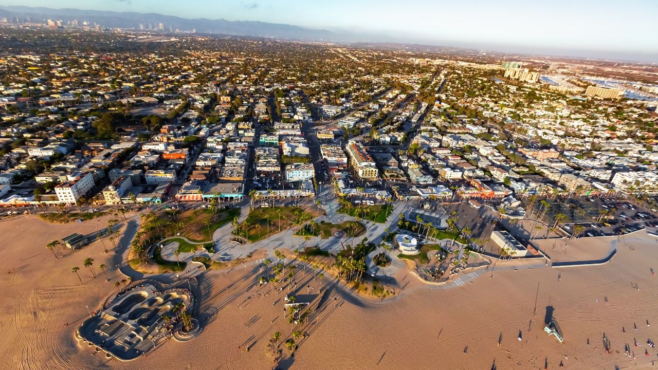 Aerial view of Venice Beach, California.