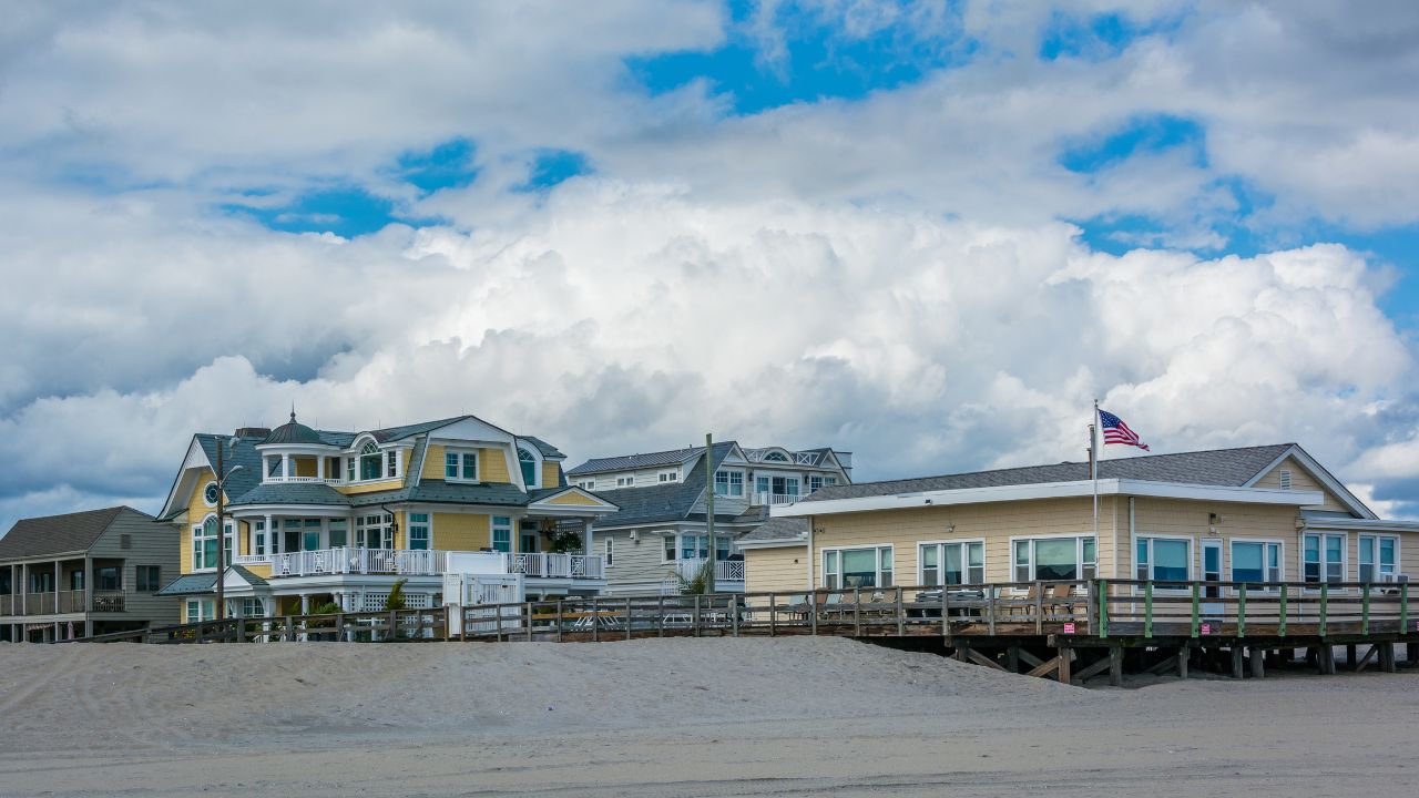 Houses along the beach in Margate City, New Jersey