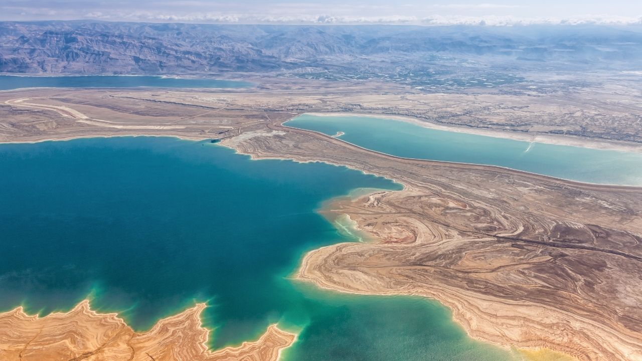 Aerial view of the Dead Sea shoreline