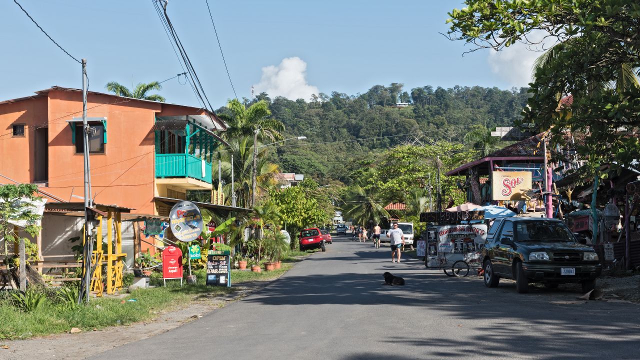 PUERTO VIEJO DE TALAMANCA, COSTA RICA- APRIL 25, 2017: View of a street in Puerto Viejo de Talamanca, Costa Rica