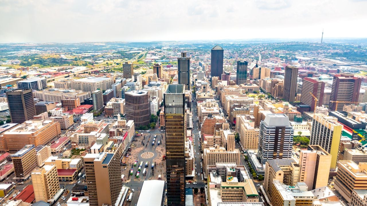 Aerial view of Johannesburg Skyline, South Africa.