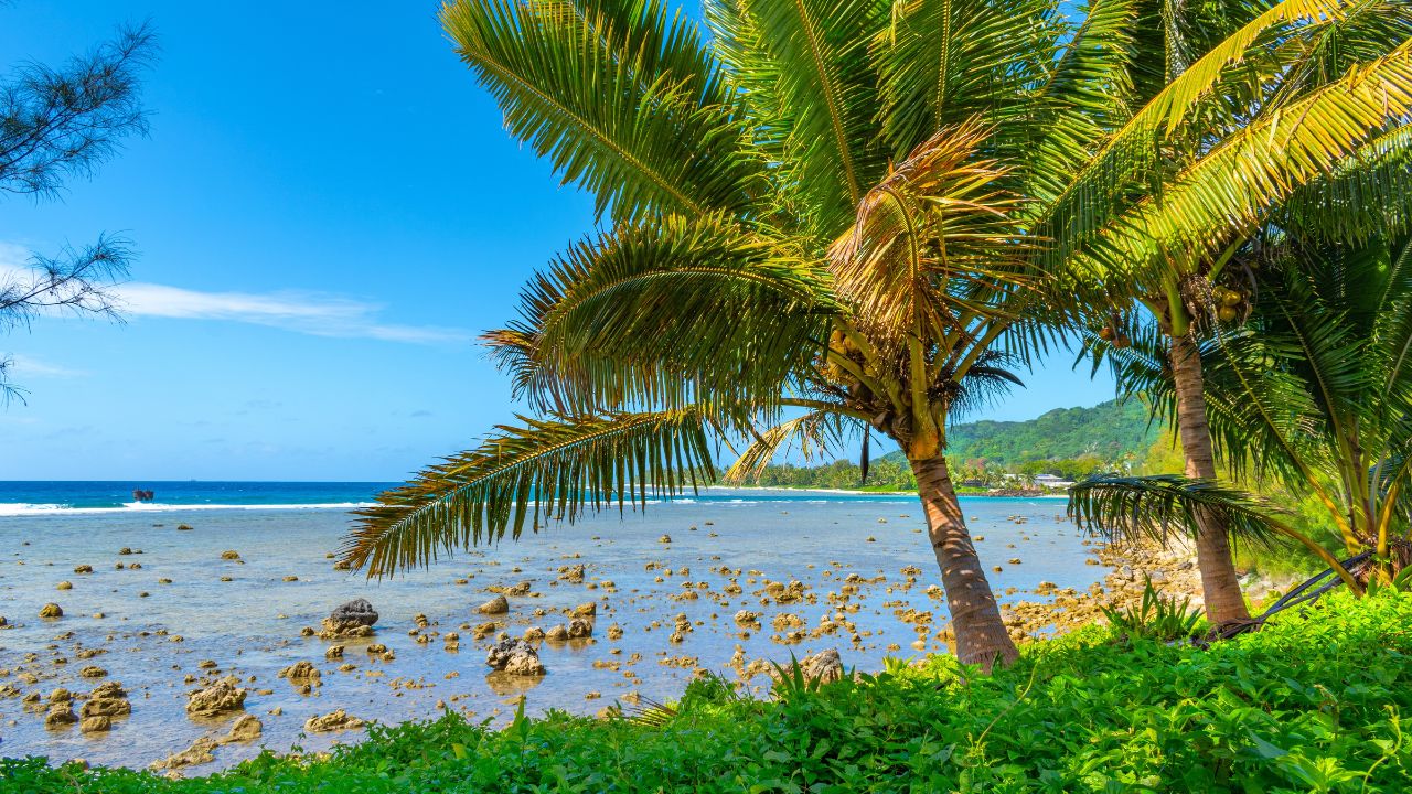 Landscape Scenery of Avarua Foreshore Beach, Rarotonga Cook Islands; Rocky parts of the beach