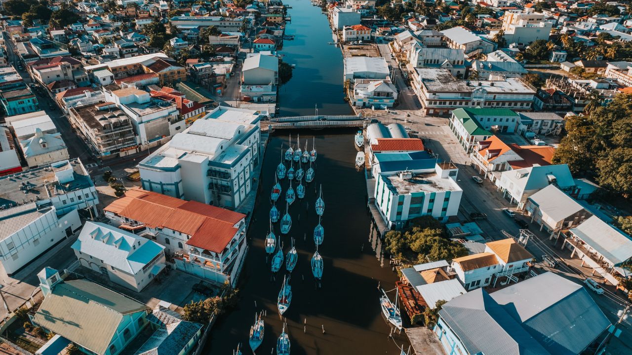 BELIZE CITY, BZ - Jan 31, 2022: An aerial view of Belize cityscape