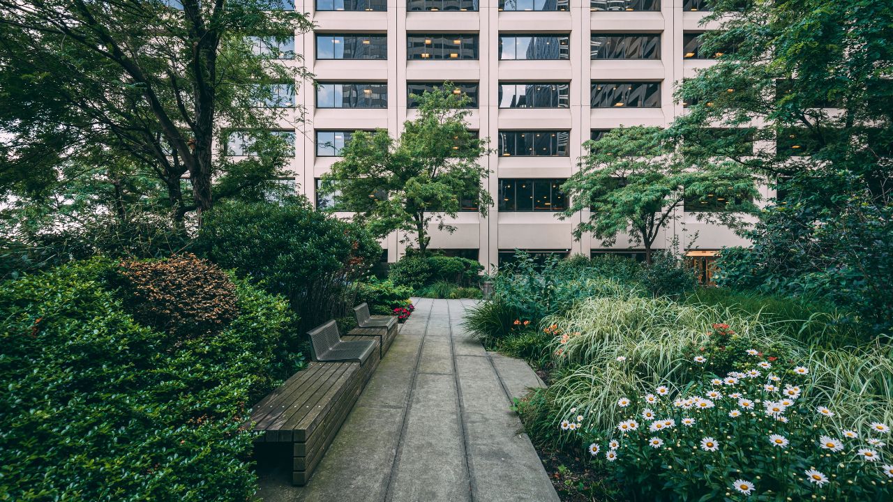 Garden at the Elevated Acre, in the Financial District, Manhattan, New York City