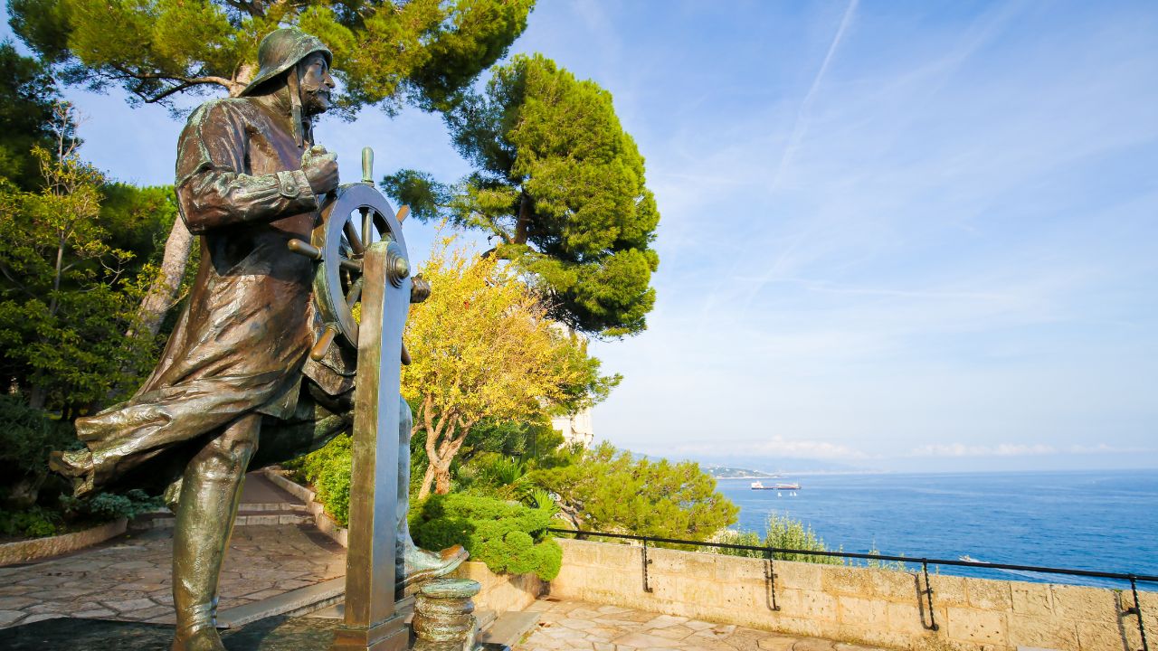 Monaco - November 13, 2018: Statue of Prince Albert I, as a sailor in St Martin Gardens in Monaco. Albert was monarch of the Principality of Monaco between 1889 and 1922.