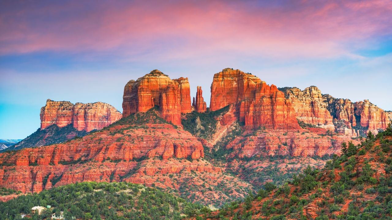 Sedona, Arizona, USA at Red Rock State Park at dusk.