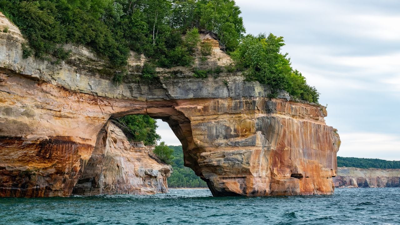 Colorful Mineral Stained Cliffs at Pictured Rocks National Lakeshore, Michigan's Upper Peninsula