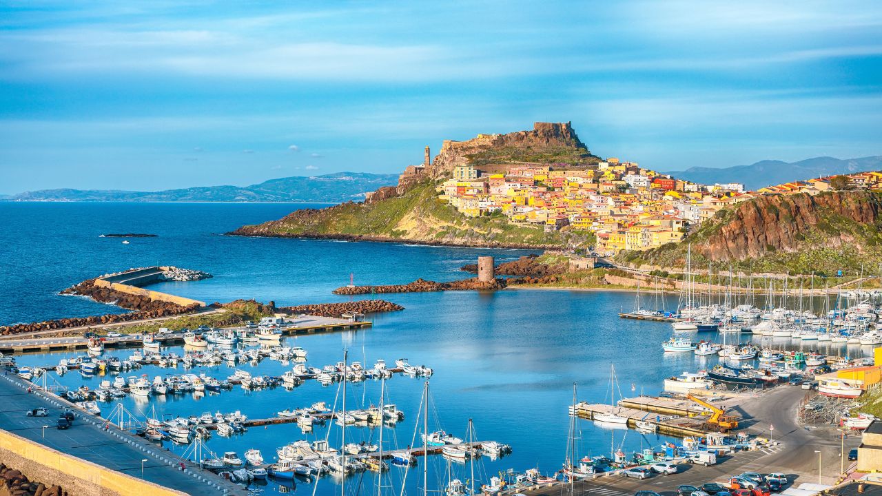 Picturesque view of Medieval town of Castelsardo. Cityscape of Castelsardo port. Location: Castelsardo, Province of Sassari, Italy, Europe