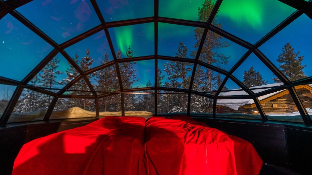 Glass igloo accommodation in snowy Lapland, Finland