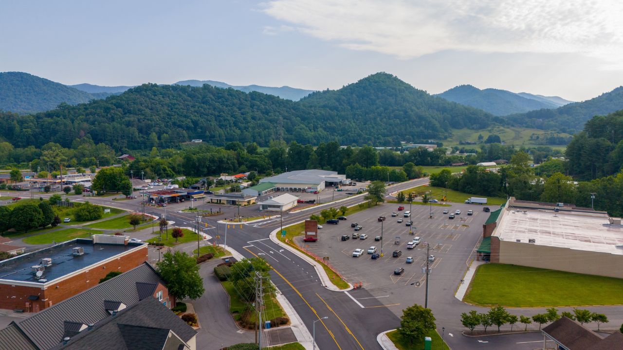 Town of Robbinsville North Carolina, USA, 2024 stock photo. Aerial drone photography