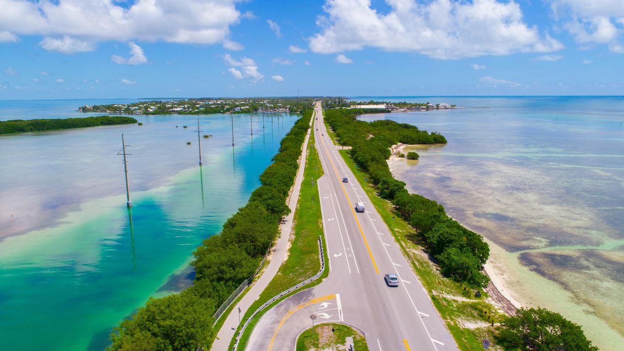 Overseas highway to Key West island, Florida Keys, USA. Aerial view beauty nature.
