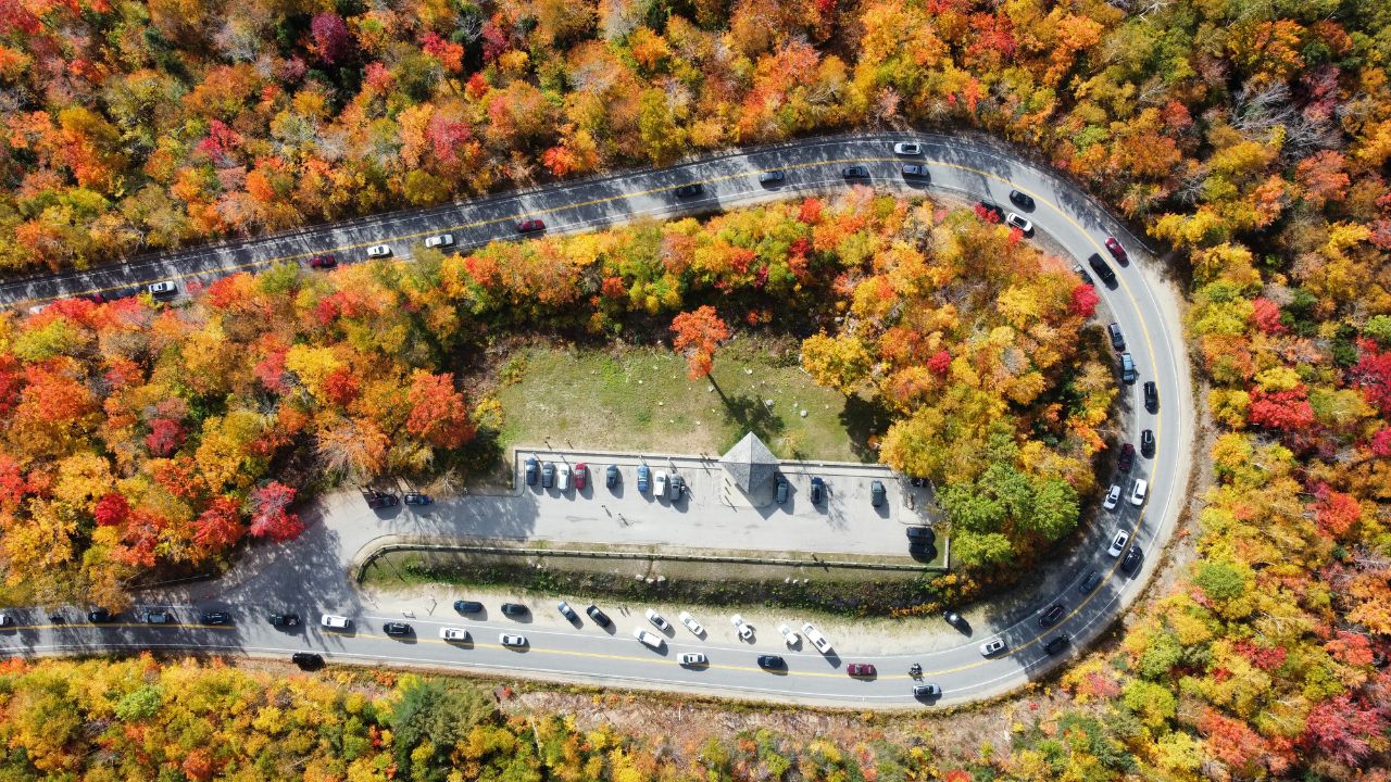 The Kancamagus from above during Fall