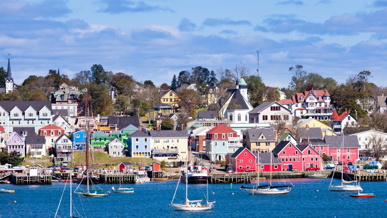 Lunenburg, NS, Canada, SEP 23, 2014: UNESCO world heritage site of historic downtown Lunenburg and harbor at the Atlantic ocean, on SEP 23, 2014, Lunenburg, Nova Scotia, NS, Canada