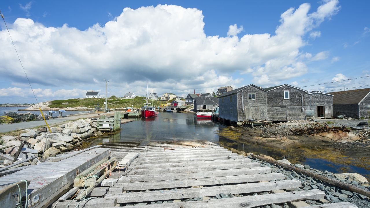 Scenic rural landscape at Peggy's Cove fishing village in Halifax, Nova Scotia, Canada