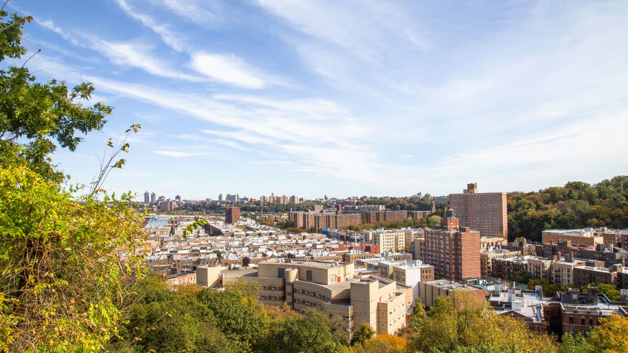 View of Inwood neighborhood of north Manhattan. New York.
