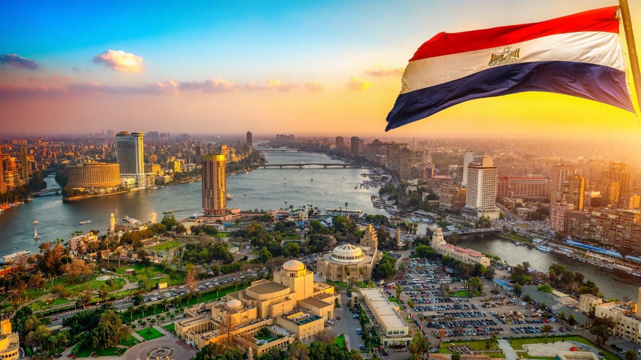 Panorama of Cairo cityscape taken during the sunset from the famous Cairo tower, Cairo, Egypt