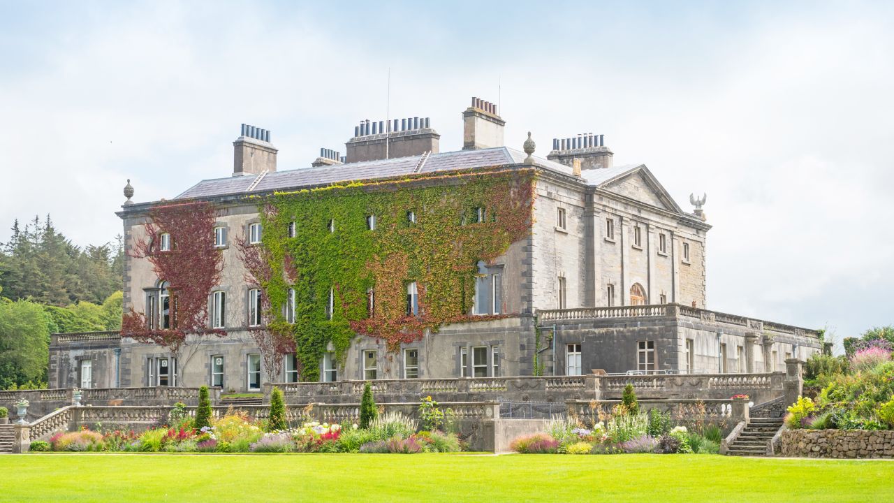 WESTPORT, IRELAND - AUGUST 7, 2019: Westport House in Westport, County Mayo, Ireland, is a well known Irish tourist attraction. It has been called the most beautiful house in Ireland.