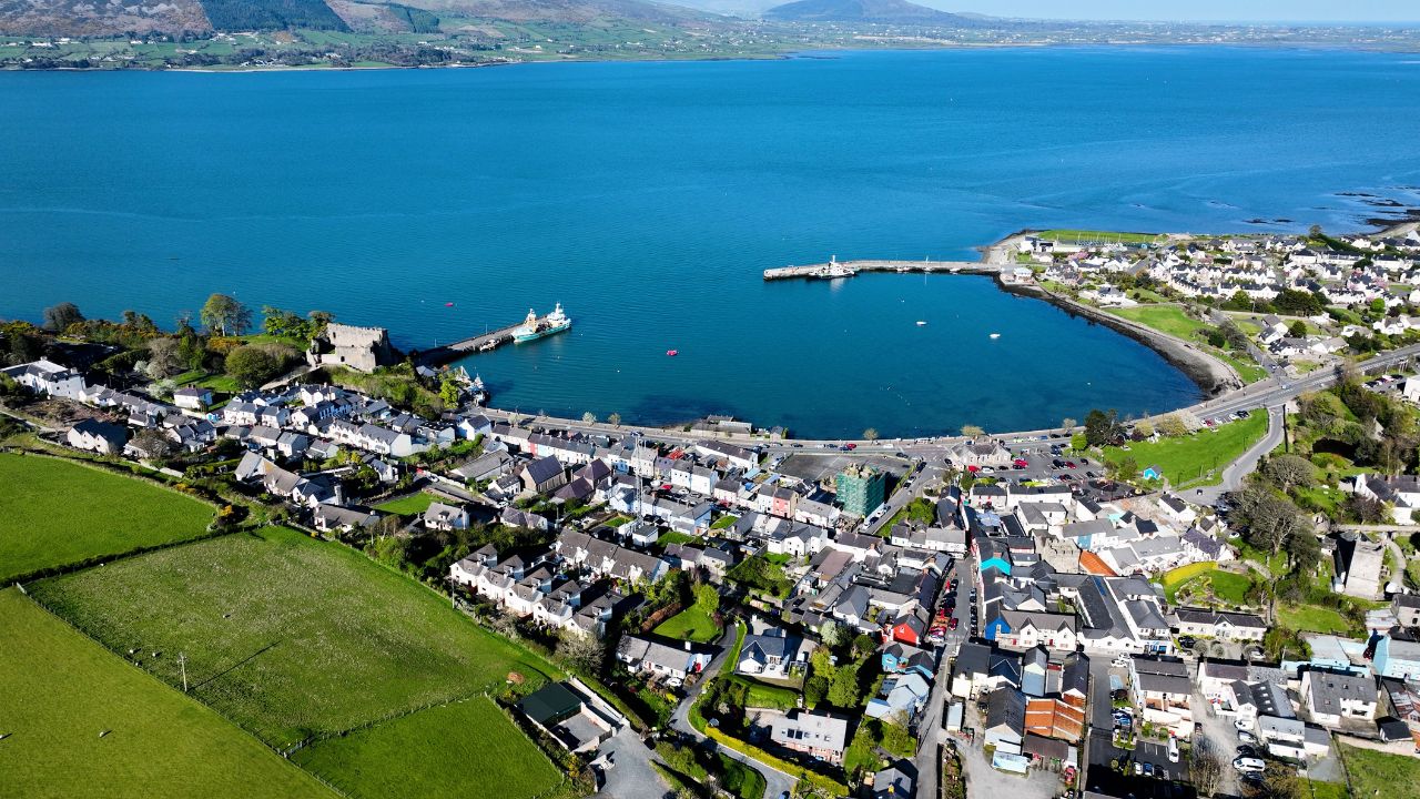 Aerial photo of Carlingford Village and Lough Co Louth Irish Sea Ireland