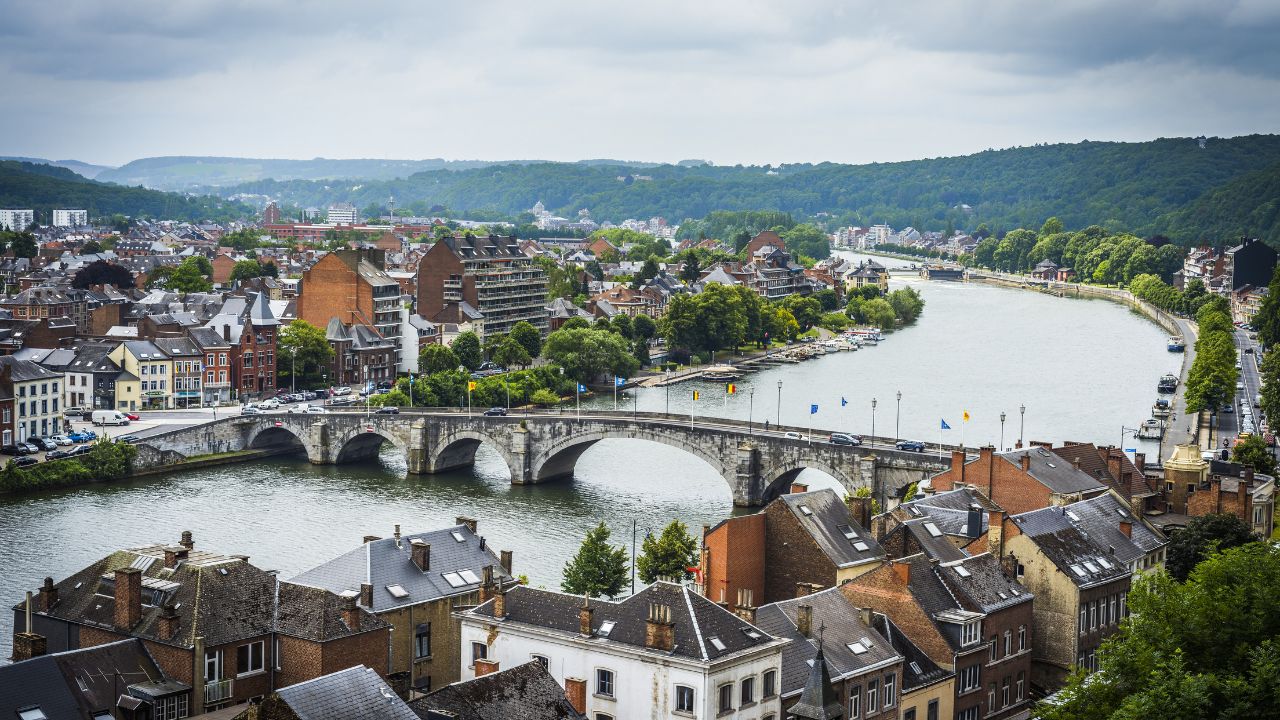 Jambes Bridge crossing the river Meuse as it passes through the city of Namur in the Wallonia Region, southern Belgium