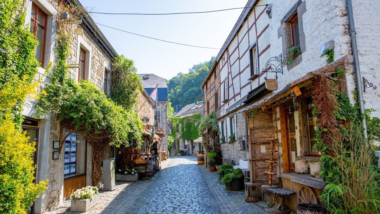 The medieval town center in Durbuy, Wallonia, Belgium, 06-30-2018