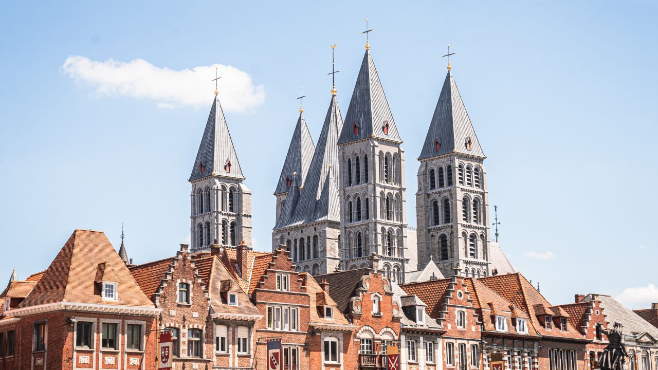 Urban View of Tournai with the Towers of Cathedral and Apartment Roofs